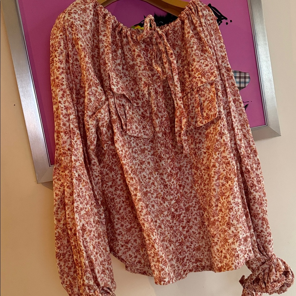 NWOT Zimmermann Pink Floral Tie-Neck Blouse - Picture 4 of 12